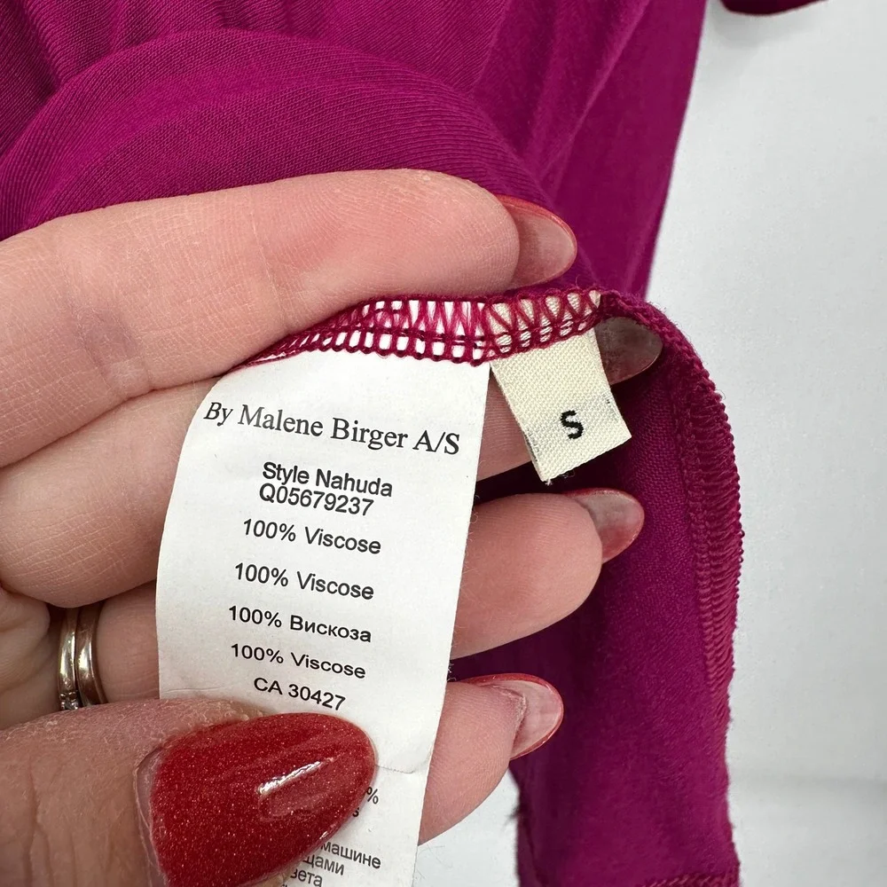 MALENE BIRGER Nahuda Dress Magenta Viscose Drape‎ Midi Long Sleeve Small